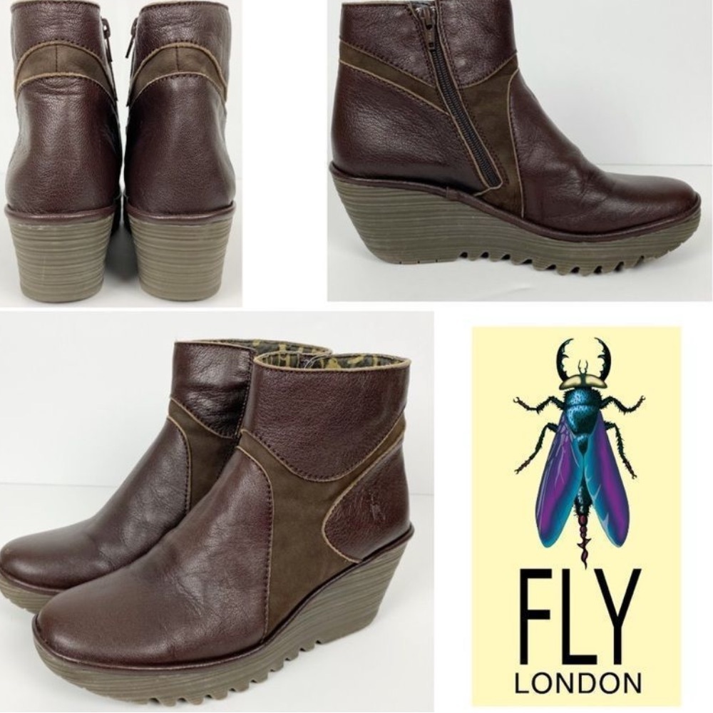 Fly London Women's Dark Brown Leather Wedges size 10